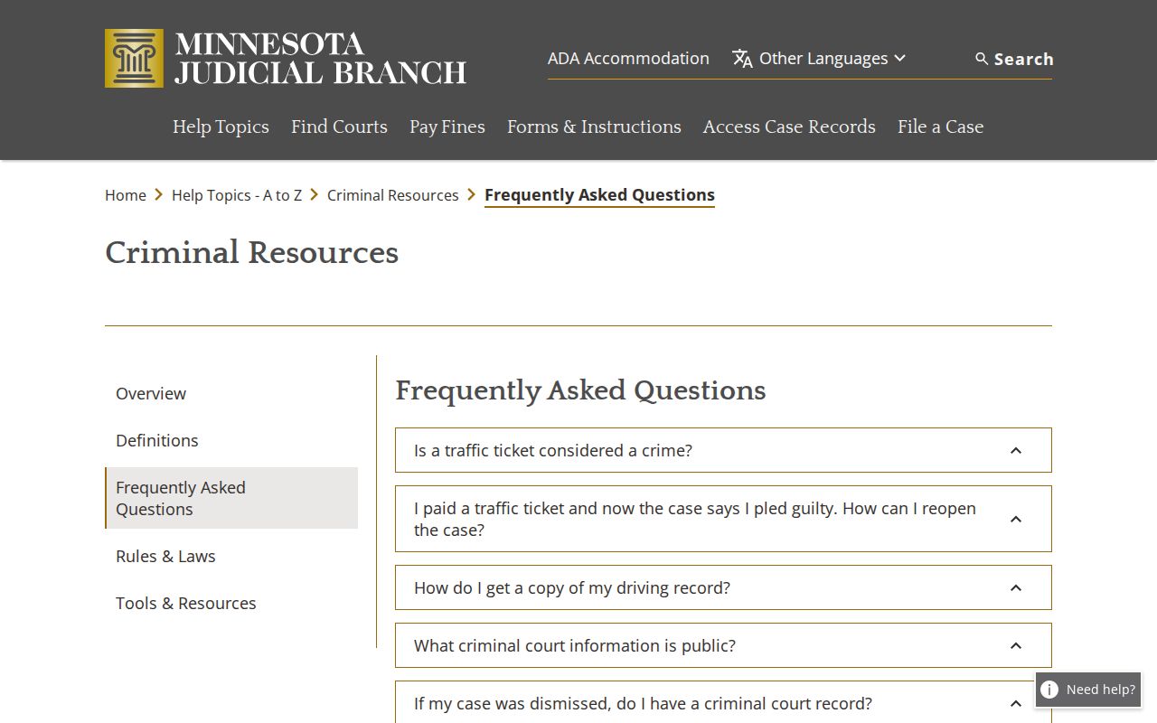 Wabasha County bench warrant search research showing Minnesota criminal court FAQs