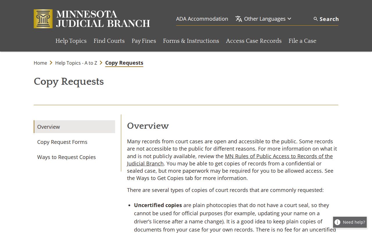 Wabasha County warrant lookup research showing Minnesota court copy request guidance