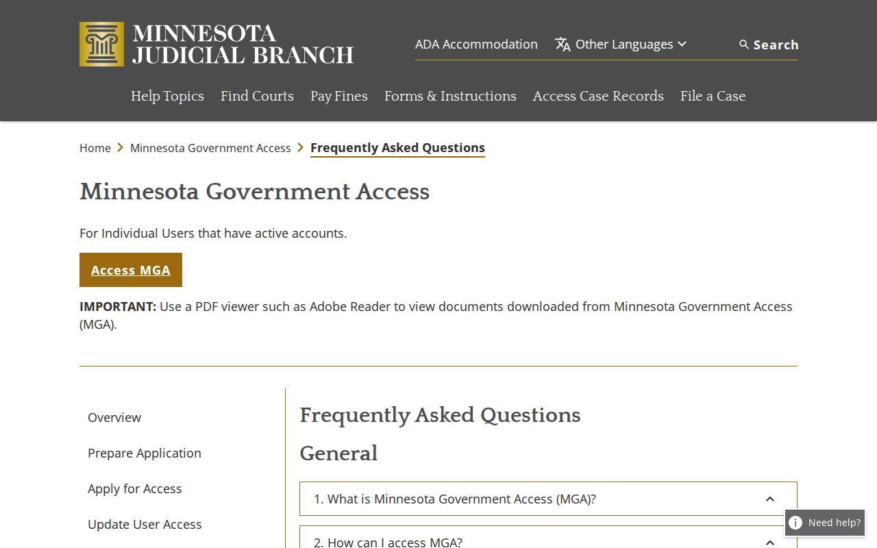 Wabasha County outstanding warrant research showing the Minnesota Government Access FAQ